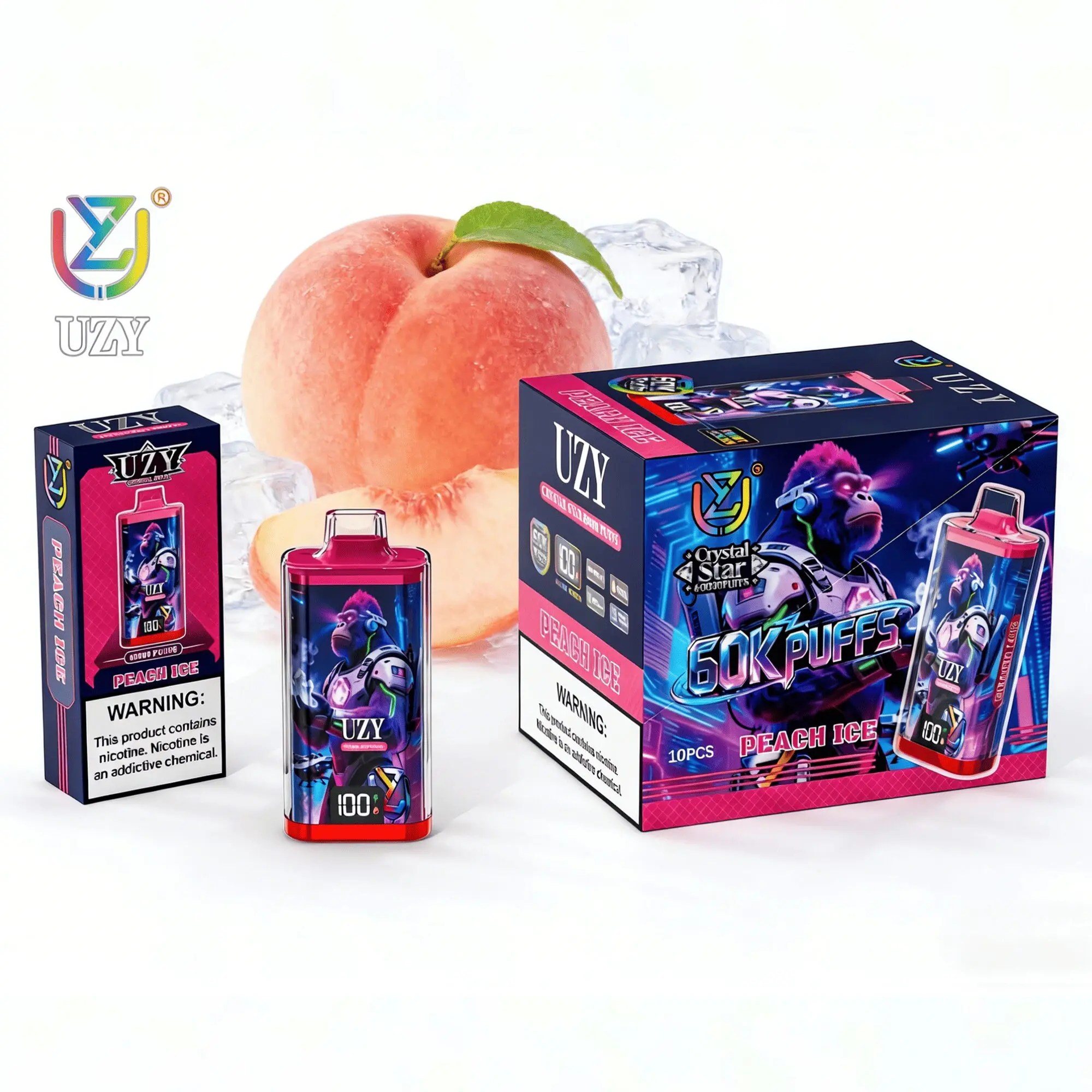 UZY Crystal Star 60K | 60000 puffs, smart display, dual mesh coil, 12 flavors, bulk disposable vape - Image 6